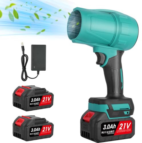 Soffiatore di foglie senza fili, 21 V, 130 Km/h, mini soffiatore a foglie, con turbocompressore, 2 batterie 3000 mAh, per soffiare la neve, spolverare e manutenzione u giardino