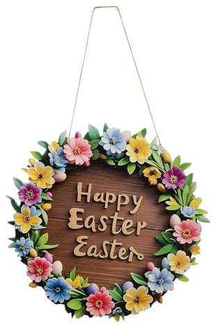 Türschild Frohe Ostern | Ostertüren Deko | Bauernhof Ostern Türschild | Dekoration mit Willkommensschild mit Holzkranz | Ghirla