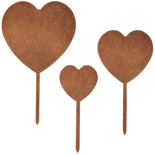 EXTRAVAGANT® 3er Set volle Herzen Stecker Gartendekoration Wohnungsdeko Metall Stahl Rost Edelrost wetterfest Garten Wohnung Love Geschenk Muttertag Valentinstag Geburtstag Grabschmuck