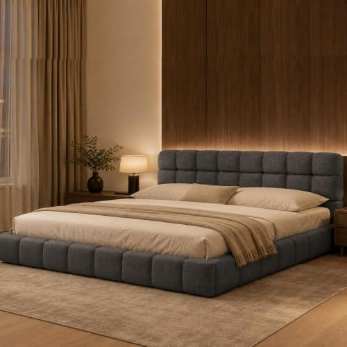 DULRLLY Polsterbett Bubble Bett 160x200 Doppelbett mit Lattenrost, Jugendbett mit Gepolstertes Kopfteil, Gepolstertes Bett für Schlafzimmer und Gästezimmer,ohne Matratze, Leinenstoff