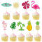 Cocktailspieße Flamingo, 18 Stück Cocktail Party Dekorationen, Cupcake Deko Hawaii, Schirmchen, Ananas, Blätter, Geburtstag Kuchendeko für Obstkuchen Dessert Geburtstag Party