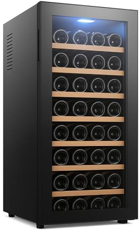 Générique Cave à Vin de Service Noire – 22 Bouteilles (92 L) – Température 6-14°C – Double Vitrage – Étagères en Bois – LED