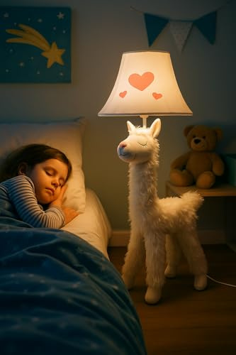 ZENZOO Lichtfreund Alpaka Stehlampe XL, Kinderzimmer Nachtlicht, Weiß mit Herz-Design Lampenschirm