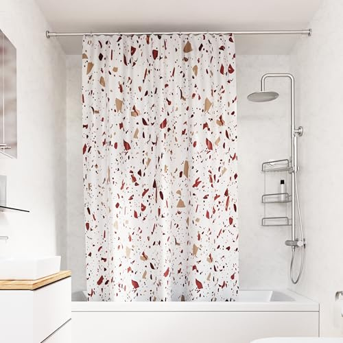 Croydex Pink Terrazzo Modern Fun Shower Curtain, 1800x1800mm | Cling Resistant Weighted Hem | Machine Washable | Coated with Proseal for Water Repellence | 100% Polyester