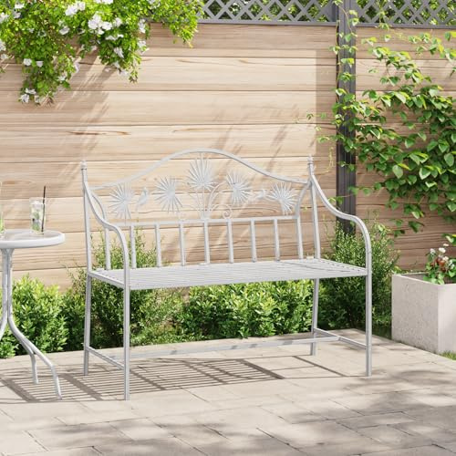 SKM Gartenbank Weiß Metall 104 x 52,5 x 89 cm Robust und langlebig,Möbel,Gartenmöbel,Gartensitzmöbel,Gartenbänke,Weiß,9.45KG,42008114