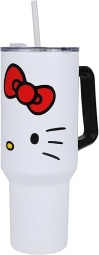 Tumbler with Handle 40 oz Stainless Steel Insulated Travel Coffee Mug with Lid Officially Licensed Kitty Character Cup