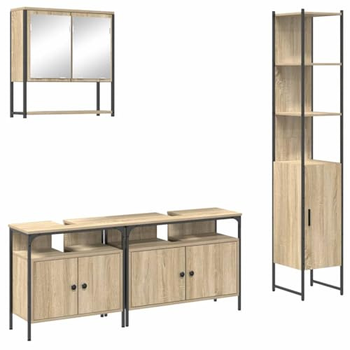 vidaXL Bathroom Furniture Set 4 pcs Sonoma oak 33 x 33 x 185.5 cm, Modern Bathroom Set, Rectangular, Durable Furniture, Space Saving Bath Storage, Minimalist Organization, Elegant Accessories