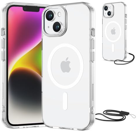 NEW'C Coque pour iPhone 15 Plus/14 Plus, Compatible avec MagSafe Blanc | Coque + Cordon détachable, 6,7 pouces, Magnétique, Antichoc militaire, Aimants N56, Fin