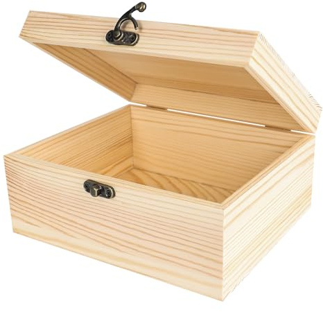 YHNDECO Holzkiste mit Deckel, 20x15x9cm Schatztruhe aus Holz | Schatzkiste Holz mit Scharnierdeckel, Holzkiste Klein, Erinnerungskiste, kleine holzkiste mit deckel für Geburtstags Partys