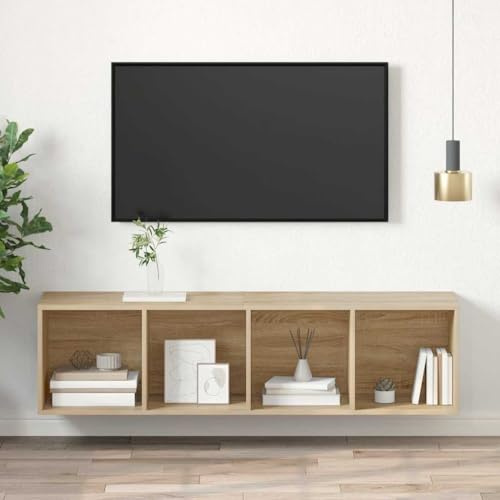 Fangmaliuyun TV-Schrank Sonoma-Eiche 37x37x142,5 cm Holzwerkstoff Hängend Lowboard mit Modernem Design & 4 Fächern für Wohnzimmer Flur Schlafzimmer