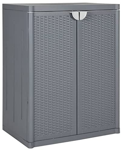 Teenpull Gartenschrank Grau 65x45x88 cm, PP Rattan-Optik, Robuster Aufbewahrungsschrank mit 2 Ablagen, Vielseitiger Beistellschrank für Innen & Außen, Stoßfestes Material