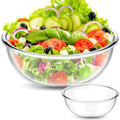 KDXBQ Große Glasschüssel 5,7 L, Ø 30 cm, Klar Salatschüssel & Rührschüssel | Transparente Servierschüssel für Salat, Obst, Teig und Snacks – ideal für Familienessen, Backen, Party und Buffet