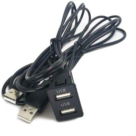 CWOQOCW Dual-USB-Verlängerungskabel, Unterputz-Adapter-Panel, 100 cm, Autoradio-Audiokabel für Armaturenbrett, Fahrrad, Marine, Motorrad, schwarz