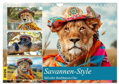 Savannen-Style. Stilvoller Raubkatzen-Chic (Wandkalender 2026 DIN A4 quer), CALVENDO Monatskalender: Modische Abenteuer in der Wildnis Afrikas (CALVENDO Tiere)