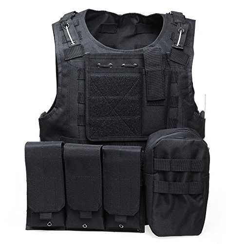 QMFIVE MOLLE RRV Assault Combat Vest with pouch/Traning Protective Security Vest for Tactical Hunting Airsoft Outdoor (TAN) (BK)