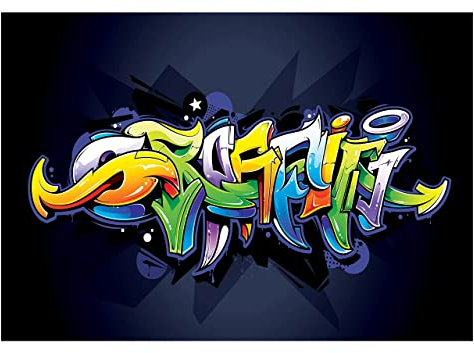 FORWALL AMF20202_VEN Graffiti Papier Peint intissé Motif Graffiti sur Bleu Marine, Non-tissé, Noir, Vert, Jaune, V8 (368cm. x 254cm.)