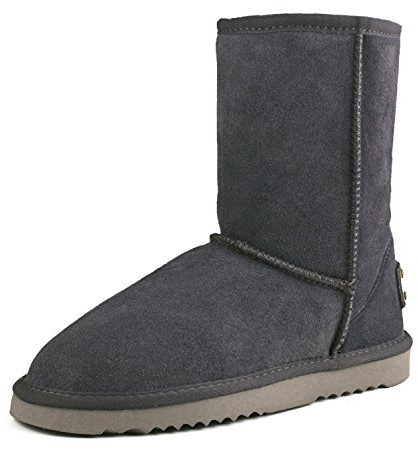 Shenduo Damen Leder Winterstiefel Halbschaft Klassische Bootsschuhe Warm Gefüttert DA5825 Grau 39EU