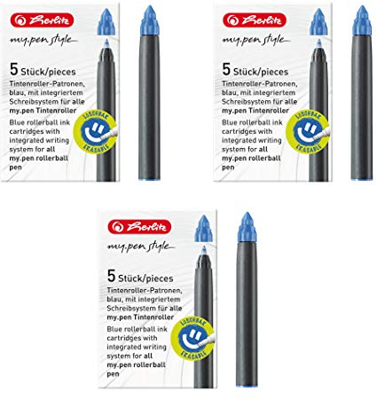 Herlitz 11378999 Tintenroller-Patronen my.pen, 5 Stück, blau (3er Pack, patronen my.pen)
