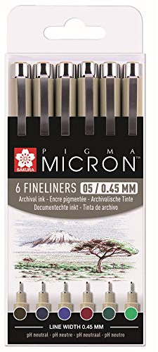 SAKURA Pigma Micron 05 Fineliner Set - Erdfarben - 6 wasserfeste 0,45 mm Stifte - Professionelles Zeichnen & Illustration