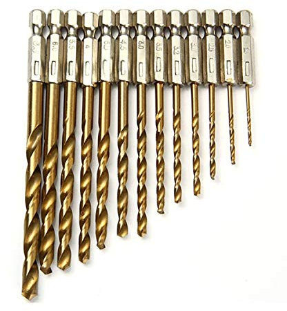 Garden Mile® 13 pc Titanium Coated Hex Drill Bit Set | 1/4”/6mm Shank Drill Bits with Storage Holder
