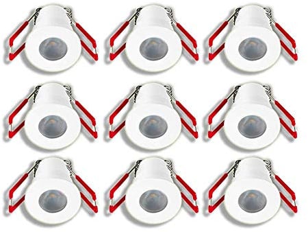 3W LED Mini Einbaustrahler, 3000K Warmweiß, Dimmbar, Aluminium, IP65 Wassergeschützt, Innen- und Außenbeleuchtung ideal für Terrassen-Überdachung, Badezimmer, uvm (Weiss, 9x Minispot)