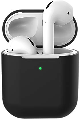 Molylove Case Cover Compatible with AirPods 2 & 1, Silicone Case Protective Shockproof, Front LED Visible, Black