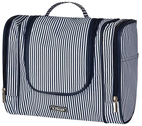 B.PRIME Kulturbeutel Classic XL Navy-Blue/White – Premium Kulturtasche mit extra viel Stauraum zum Aufhängen – Maße der Waschtasche 28x13x22cm