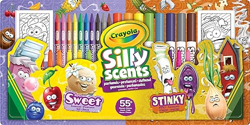 CRAYOLA - Silly Scents, Aktivitätsset Coloring Parfüme & Puzzarelli, 55 Stück, Marker, Bleistifte, Duftpastellkreide, Alter 3+, 04-0642
