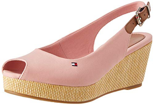 Tommy Hilfiger Espadrillas Wedge Donna Iconic Elba Sling Back Wedge Tacco a Zeppa, Rosa (Soothing Pink), 40 EU
