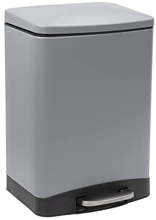 CALITEK 12 Litre Pedal Waste Bin Bathroom Home Office Rubbish Trash Bin with Soft Close Lid and Removable Inner Bucket Hands Free Odour Proof Matt Finish 12 litres Capacity (Grey)