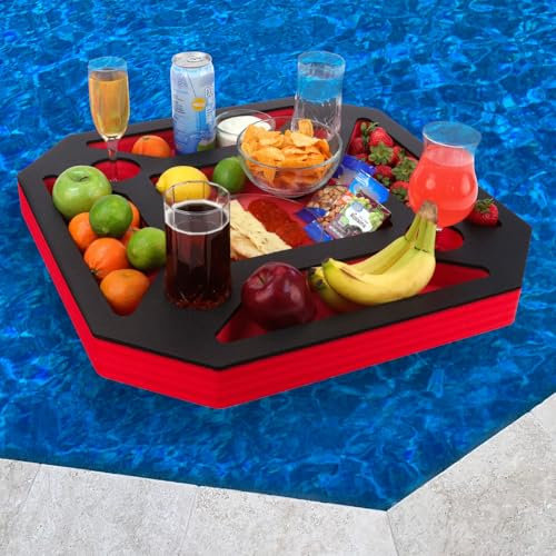 Polar Whale Large Floating Spa Hot Tub Bar Drink and Food Table Red and Black Refreshment Tray for Pool or Beach Party Float Lounge Durable Foam 23.5 Inches 9 Compartment UV Resistant
