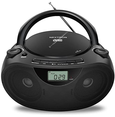 Nextron Portable Bluetooth CD Player with AM/FM Radio Stereo Sound System, CD/MP3/WMA Playback, USB and AUX Ports, Headphone Jack, LCD Display, AC/DC Works