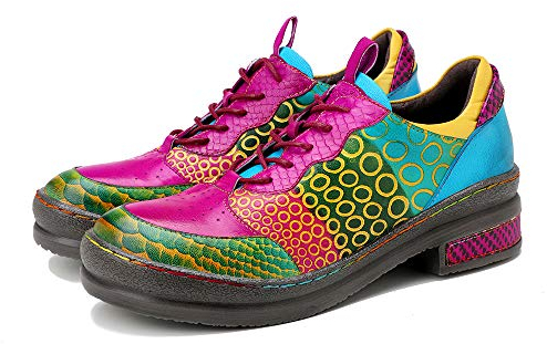 CrazycatZ Damen Leder Oxford Schuhe Perforierte Schnürspitze Bunte Leder Vintage Bunte Schuhe (Multi, Erwachsene, 42, Numerisch, EU Schuhgrößensystem, M)
