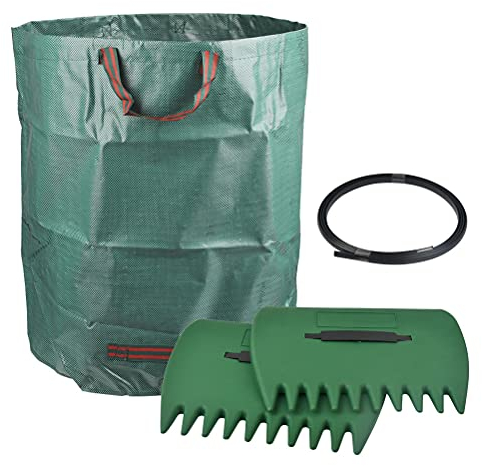 2 Pcs Leaf Grabbers & 300L Large Garden Waste Bags with Reinforced Support Rope 34×25cm Garden Leaf Collector Leaf Picker 84×67cm Waterproof Rubbish Refuse Sacks with Handles Reusable for Garden