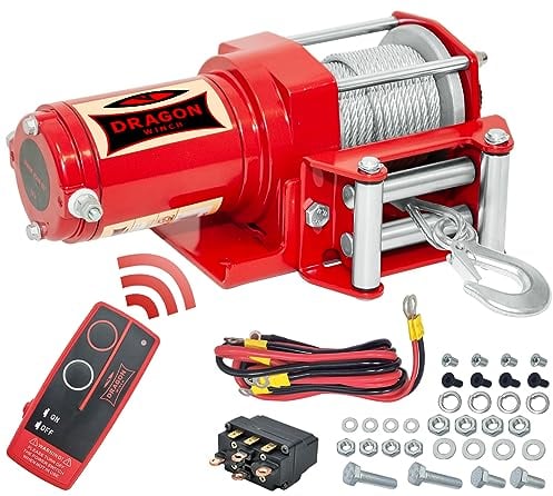 Dragon Winch Elektrische Seilwinde Maverick 12V 3000 lbs / 1360 kg, mit Stahlseil 10m für Off-road Quads, ATV, UTV | Wasser- und Sandfest einschließlich kabelloser Fernbedienung + Winde Zubehör