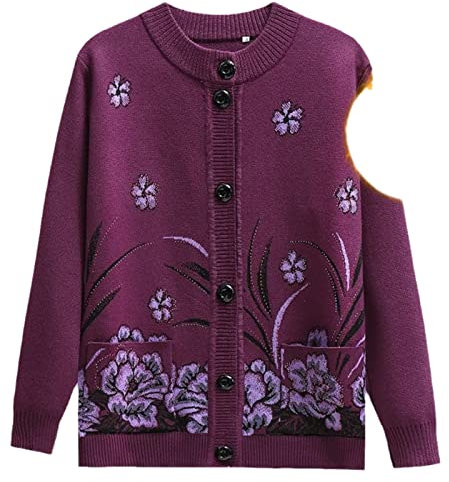 Damen Strickcardigan Jacke Casual Plus Samt Pullover Top, purple velvet, X-Groß
