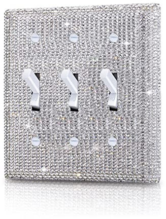 Shiny Silver Golden Rhinestones Wall Plate Cover Triple Toggle Light Switch Cover Durable Double pink Rhinestones Outlet Covers Wall Plate