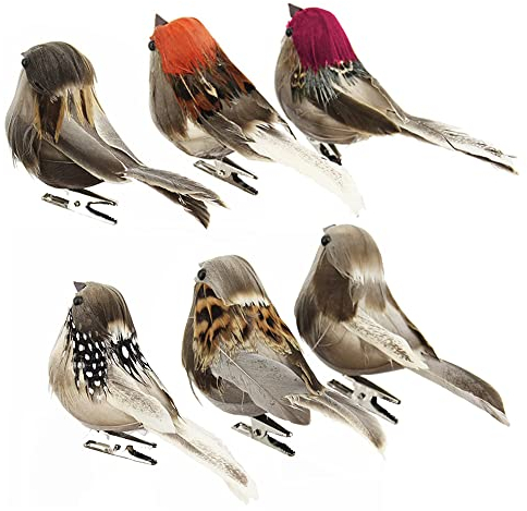 Sctmda Vogel Deko 6 Stück Kunstvogel Künstliche Gefiederte Vögel Outdoor Dekovögel Deko Vögel Figuren Garten Dekoration Künstliche Vögel Feder Vogel Modell Vogel mit Clip für Garten Hof Deko