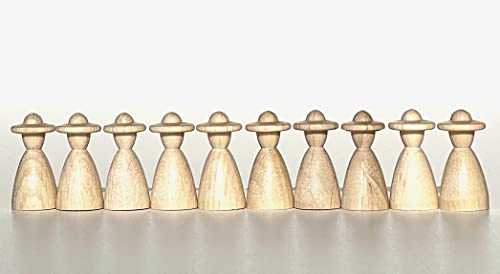 DIY Holzfiguren zum Bemalen + Basteln, Spielfiguren aus Holz natur/unlackiert/roh, Figurenkegel/Holzkegel für Deko, Hochzeit, Brettspiele etc. Made in Germany. (10 Personen mit Hut, 13/26 mm)