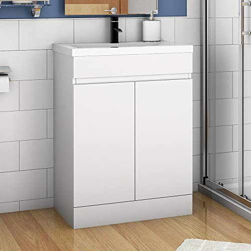 Aica Sanitär Waschtisch mit Unterschrank 50 cm Badmöbel Set mit Waschbecken Keramik dick Gäste WC Weiß Matt