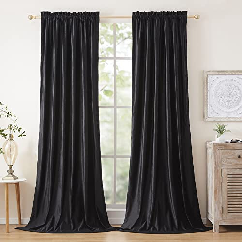 SANCHUNG Rideaux en Velours Noir pour Salon Isolation Thermique 2 Panneaux Rideaux Occultants avec Passe-Tringle pour Chambre 132 x 175 CM