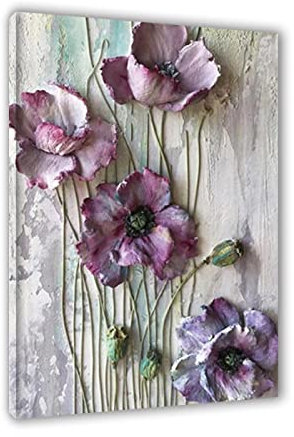 IKYE Gerahmt. Abstrakte BlumenwandkunstBild. Lila Blumen-Plakat. Leinwandbild mit Blumenmotiv. Moderne Bilder für die Wohnzimmerdekoration. 40 x 60 cm (15,8 x 23,7 Zoll) gerahmt