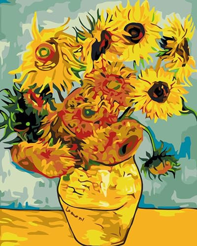 YSCOLOR Peinture Bricolage Par Numéros Pour Adultes Débutant, Réplique De Van Gogh Tournesol Adulte Peinture Par Numéros Kits Sur Toile Dessin Peinture Avec Des Pinceaux 40X50cm