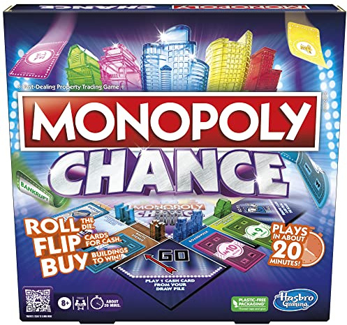 Monopoly Chance Board Game for Adults and Kids | Fast-Paced Family Party Game | Ages 8+ | 2-4 Players | 20 Mins. Average
