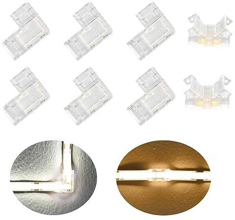 SUBOSI 8 Stück COB Warm Weiß LED Streifen LED Eckverbinder Verbinder Ecke,8mm 2 Polig, L- Form LED Strip Schnellverbinder Verbinder,Stripe Eckverbinder für 8mm LED Streifen 5V 12V 24V
