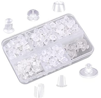 310pcs Silicone Earring Backs - Soft Clear Safety Backs Replacement With Plastic Box for Heavy Studs Hooks - Women Girls (6 Styles)