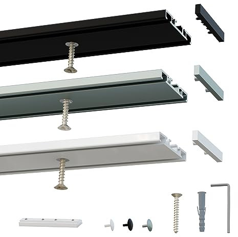 Gardineum - 2.20 m - Gardinenschiene, Vorhangschiene, glänzende Oberfläche, 2-läufig, 7 mm breit, 54.6 mm breit, schwarz