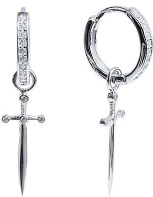 BSLVWG Hoop Manschette Ohrringe S925 Sterling Silber Dolch Cubic Zirkonia Hypoallergene Knorpel Huggie Ohr Piercing Dangle für Frauen Mädchen Geschenk Valentinstag (Silber)