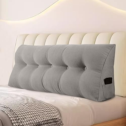 Rückenkissen, Keilkissen kopfteil Gepolstert Lesekissenfür Bett und Sofa geeignet, Stützkissen, Kissen Großes Wandkissen mit abnehmbarem und waschbarem Bezug, mit Seitentaschen（Dunkelgrau-120x20x50cm）