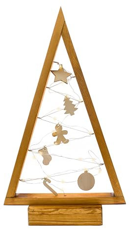 BOGATECO Sapin de Noël en bois avec LED de 52 cm de haut | Décoration en bois incluse | Décorations de Noël | 20 LED |